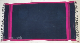 Waziri Shawl (Indigo Blue Colour With Yellow Stripe Check Design) for Man From Waziristan, Pakistan. India.C.1900.Natural Dye with Hand Woven Cotton and silk ends,with silk end borders.Its size is 129cmX230cm(20200229_141204).   