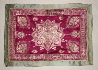 Mughal Aari Zari (Real) Embroidery Wall Hanging With floral Design From the Sidhpur Patan Gujarat, India.Real Zari Embroidery on the Gajji-Silk.C.1850.Its size is 48cmX68cm(DSC07779).         