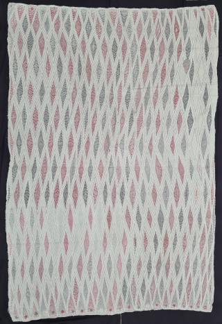 Very Fine Kantha Quilted and embroidered cotton kantha Probably From East Bengal(Bangladesh) region, India. c.1850-1875. Its size is 147cmX220cm (20210303_132129).
             