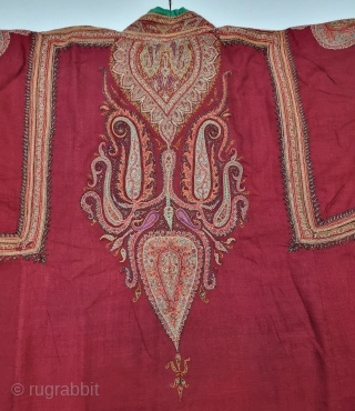 A Fine Embroidery Robe Choga this is a man's Robe Decorated fine densely embroidery along with its Edges, Pendant motifs at the center of the back and on the shoulders. From Kashmir  ...