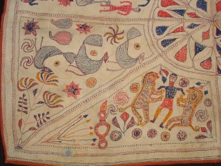 Kantha Quilted and embroidered cotton Kantha Probably From Faridpur District of East Bengal(Bangladesh)region.India.Its size is 100cmX146cm(DSC01005 New).                