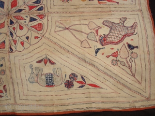 Kantha Quilted and embroidered cotton Kantha Probably From Faridpur District of East Bengal(Bangladesh)region.India.Its size is 100cmX146cm(DSC01005 New).                