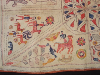 Kantha Quilted and embroidered cotton Kantha Probably From Faridpur District of East Bengal(Bangladesh)region.India.Its size is 100cmX146cm(DSC01005 New).                