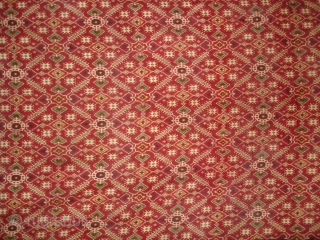 Patola Sari Silk Double ikat.Probably Patan Gujarat.India.19th Century.this Patola sari has the type of geometric,non figurative pattern particularly favoured by the ismaili Muslim merchant community of the Vohras.And its called Vohra-Gaji-Bhat.(Vohra Type  ...