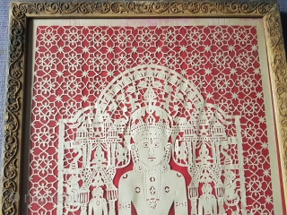 Jain Paper Art Work Pichwai, Showing The Lord Shri Parshwanath Ji, From Patan District of Shankheshwar  Gujarat, India.C.1900. Its size is 33cmX41cm. Good Condition (141722).       