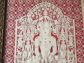 Jain Paper Art Work Pichwai, Showing The Lord Shri Parshwanath Ji, From Patan District of Shankheshwar  Gujarat, India.C.1900. Its size is 33cmX41cm. Good Condition (141722).       