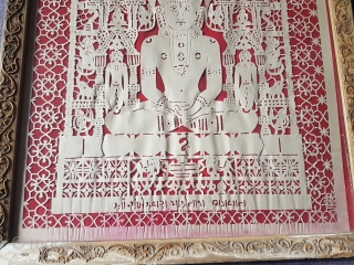 Jain Paper Art Work Pichwai, Showing The Lord Shri Parshwanath Ji, From Patan District of Shankheshwar  Gujarat, India.C.1900. Its size is 33cmX41cm. Good Condition (141722).       