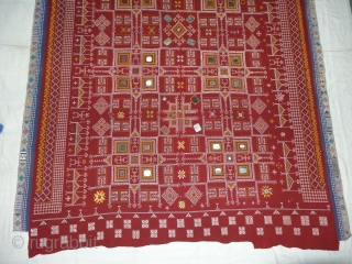 Odhani Bishnoi Shawl From Shekhawati District of Rajasthan, India.Showing the Different Chopat Designs, Embroidered on cotton Khadder (Village Khadi)cloth with natural colours,From the Villages of Shekhawati District of Rajasthan. This were traditionally  ...