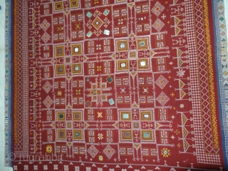 Odhani Bishnoi Shawl From Shekhawati District of Rajasthan, India.Showing the Different Chopat Designs, Embroidered on cotton Khadder (Village Khadi)cloth with natural colours,From the Villages of Shekhawati District of Rajasthan. This were traditionally  ...