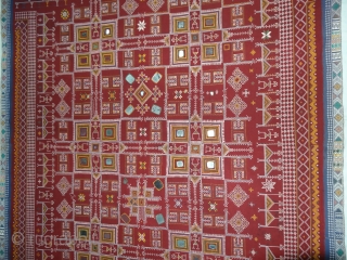 Odhani Bishnoi Shawl From Shekhawati District of Rajasthan, India.Showing the Different Chopat Designs, Embroidered on cotton Khadder (Village Khadi)cloth with natural colours,From the Villages of Shekhawati District of Rajasthan. This were traditionally  ...