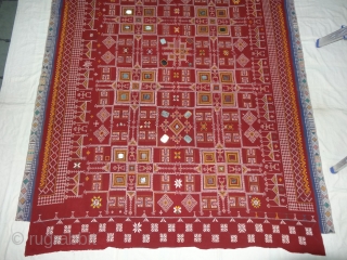 Odhani Bishnoi Shawl From Shekhawati District of Rajasthan, India.Showing the Different Chopat Designs, Embroidered on cotton Khadder (Village Khadi)cloth with natural colours,From the Villages of Shekhawati District of Rajasthan. This were traditionally  ...