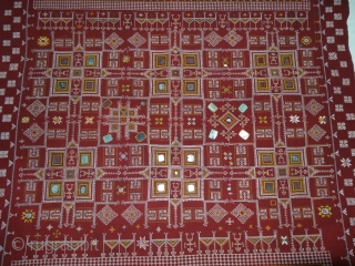 Odhani Bishnoi Shawl From Shekhawati District of Rajasthan, India.Showing the Different Chopat Designs, Embroidered on cotton Khadder (Village Khadi)cloth with natural colours,From the Villages of Shekhawati District of Rajasthan. This were traditionally  ...