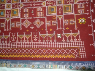 Odhani Bishnoi Shawl From Shekhawati District of Rajasthan, India.Showing the Different Chopat Designs, Embroidered on cotton Khadder (Village Khadi)cloth with natural colours,From the Villages of Shekhawati District of Rajasthan. This were traditionally  ...