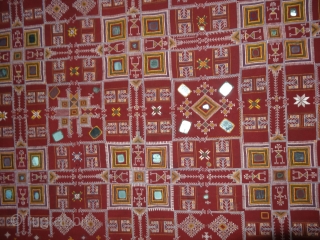 Odhani Bishnoi Shawl From Shekhawati District of Rajasthan, India.Showing the Different Chopat Designs, Embroidered on cotton Khadder (Village Khadi)cloth with natural colours,From the Villages of Shekhawati District of Rajasthan. This were traditionally  ...