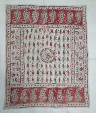 Kalamkari  from South India. India. Made for Export Market, Printed on Khadi Thick cotton with Kery Design, Late 19th Early 20th Century. Its size is 142cmX180cm (20200304_143159).      