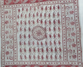 Kalamkari  from South India. India. Made for Export Market, Printed on Khadi Thick cotton with Kery Design, Late 19th Early 20th Century. Its size is 142cmX180cm (20200304_143159).      