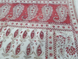 Kalamkari  from South India. India. Made for Export Market, Printed on Khadi Thick cotton with Kery Design, Late 19th Early 20th Century. Its size is 142cmX180cm (20200304_143159).      