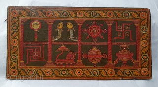 Sutra Book Cover An Jain KalpSutra Subject,Painted on Wooden, Showing When Mahavir was born his mother Trishala, During her pregnancy,Mother was believed to have had a number of auspicious dreams, all signifying the coming of  ...