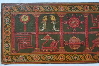 Sutra Book Cover An Jain KalpSutra Subject,Painted on Wooden, Showing When Mahavir was born his mother Trishala, During her pregnancy,Mother was believed to have had a number of auspicious dreams, all signifying the coming of  ...