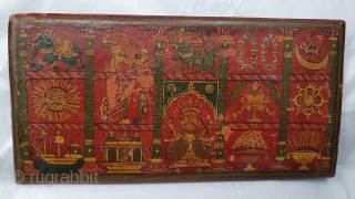 Sutra Book Cover An Jain KalpSutra Subject,Painted on Wooden, Showing When Mahavir was born his mother Trishala, During her pregnancy,Mother was believed to have had a number of auspicious dreams, all signifying the coming of  ...