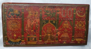 Sutra Book Cover An Jain KalpSutra Subject,Painted on Wooden, Showing When Mahavir was born his mother Trishala, During her pregnancy,Mother was believed to have had a number of auspicious dreams, all signifying the coming of  ...