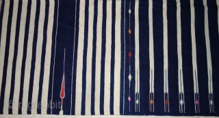 Indigo Blue,Jail Dhurrie(Cotton)Blue-White striped with mahi motif. Bikaner, Rajasthan. India.C.1900.Its size is 120X205cm. Condition is very good(DSC07808).                