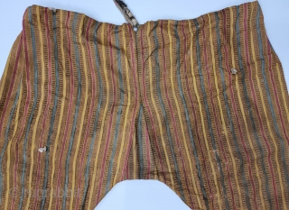 Ikat Mashru Trouser (Ejar) From Deccan, India. This Mashru weaving is done in Deccan, Probably Hyderabad South India, Its Silk And Cotton Ikat with Stripes.

C.1875-1900.

Its size is L-80cm,W-106cm (20230306_163913).    