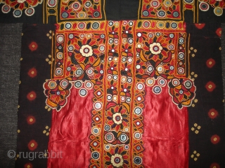 Embroidered Blouse-Front(Gaj)Umrani Jat Group,From Jamali Shah Village,Sindh Provision of Pakistan.Early 19th century.Tie-Dye Cotton,Red silk lined with cotton,silk embroidery with mirrors(DSC04122).             