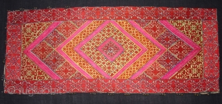 Pillow-Cover,Swat Valley(Pakistan).Cotton embroidered with floss silk.with woollen Braiding and Tassels.Its size is 36cm x 88cm(DSC02770 New).                 