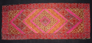 Pillow-Cover,Swat Valley(Pakistan).Cotton embroidered with floss silk.with woollen Braiding and Tassels.Its size is 36cm x 88cm(DSC02770 New).                 