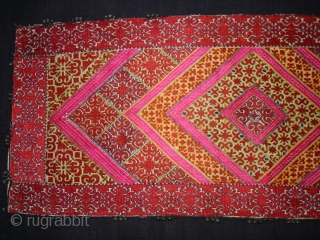 Pillow-Cover,Swat Valley(Pakistan).Cotton embroidered with floss silk.with woollen Braiding and Tassels.Its size is 36cm x 88cm(DSC02770 New).                 