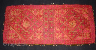 Pillow-Cover,Swat Valley(Pakistan).Cotton embroidered with floss silk.with woollen Braiding and Tassels.Its size is 38cm x 83cm(DSC02786 New).                 