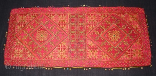 Pillow-Cover,Swat Valley(Pakistan).Cotton embroidered with floss silk.with woollen Braiding and Tassels.Its size is 38cm x 83cm(DSC02786 New).                 