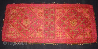 Pillow-Cover,Swat Valley(Pakistan).Cotton embroidered with floss silk.with woollen Braiding and Tassels.Its size is 38cm x 83cm(DSC02786 New).                 