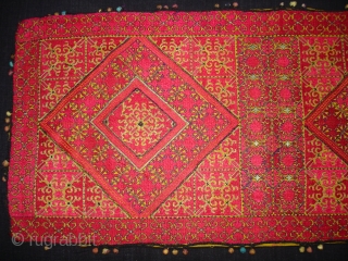 Pillow-Cover,Swat Valley(Pakistan).Cotton embroidered with floss silk.with woollen Braiding and Tassels.Its size is 38cm x 83cm(DSC02786 New).                 