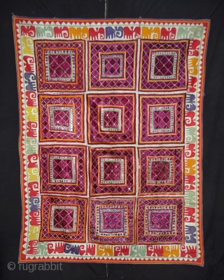 Dharaniya Wall Hanging Applique work and the Kathipa work on the Cotton, From Saurashtra Region of Gujarat, India.Its size is 110cmx170cm. Circa 1900(DSC02118 New).         