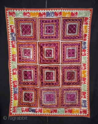 Dharaniya Wall Hanging Applique work and the Kathipa work on the Cotton, From Saurashtra Region of Gujarat, India.Its size is 110cmx170cm. Circa 1900(DSC02118 New).         