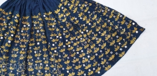 Ghaghra(Skirt)Indigo-Dyed Cotton Embroidered in floss silk and embellished with mirrors,From North-Western Region of India. India.C.1900.Its size is L-92cm Around is 365cm(20190312_144502).            