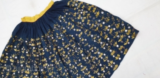 Ghaghra(Skirt)Indigo-Dyed Cotton Embroidered in floss silk and embellished with mirrors,From North-Western Region of India. India.C.1900.Its size is L-92cm Around is 365cm(20190312_144502).            