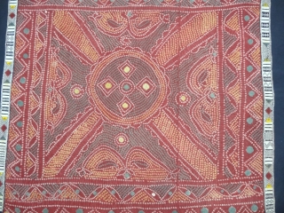 Single Bandh Tie and Dye Odhani From Shekhawati District of Rajasthan. India.Its Very rare Single Bandh Tie and Dye Odhani. Natural Colours On the Khadi Cotton.C.1900.Its size is 135CmX190cm(DSC04988).
    