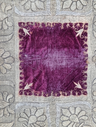 Zardozi Kalabattu Embroidery (Real Zari) Work Velvet Bichona, with real zari frills Known as Takhatposh, With Manchester Print Backing, From the Royal Nawab Family of Uttar Pradesh. India. 
C.1900-1935.
Its size is 72cmX115cm (20230317_132608).
.
 