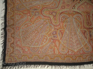 Kashmir Embroidered Rumal on the Pashmina,From Kashmir India.Highly Sikh Period C.1850.With Signature of the owner.Its size is 175cmX188cm.(DSC01034 New).              