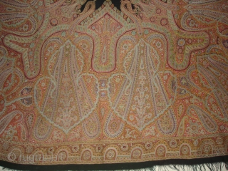 Kashmir Embroidered Rumal on the Pashmina,From Kashmir India.Highly Sikh Period C.1850.With Signature of the owner.Its size is 175cmX188cm.(DSC01034 New).              