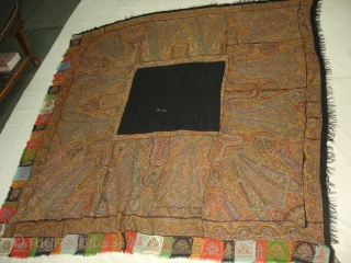 Kashmir Embroidered Rumal on the Pashmina,From Kashmir India.Highly Sikh Period C.1850.With Signature of the owner.Its size is 175cmX188cm.(DSC01034 New).              