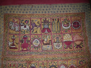 Sutra Book Cover An Jain Mochi Bharat Embroidery From Kutch, Gujarat. India.Showing When Mahavira was born his mother Trishala, During her pregnancy,Mother was believed to have had a number of auspicious dreams,  ...