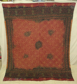 Tie and Dye(Cotton)Odhani From Kutch Gujarat, India.This were traditionally used mainly by Bhanushali family of Kutch Gujarat. India.C.1900.Its size is 170cmx215cm(DSC06019 New).           