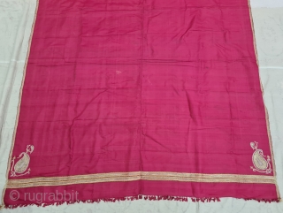 A Very Fine Paithani Plain Weave Dupatta, Its characterised by borders of an oblique Paisley (Ambi)  design,,It’s an Gajji-Silk and zari weave Dupatta,  This type of Dupatta is named after the Paithan  ...