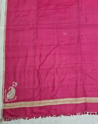 A Very Fine Paithani Plain Weave Dupatta, Its characterised by borders of an oblique Paisley (Ambi)  design,,It’s an Gajji-Silk and zari weave Dupatta,  This type of Dupatta is named after the Paithan  ...