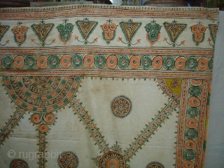 Roghan Art Shamiyana(Marquee)Hanging From Kutch Region of Gujarat India.Made by the Ahir Herders in Kutch.Roghan Means Design Printed on with a mixture of thickened oil and pigment.19th Century.Its size is 163cm X  ...