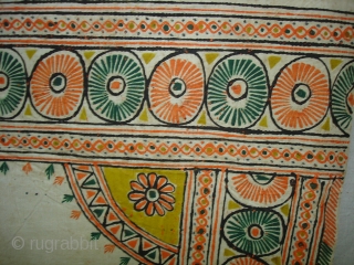 Roghan Art Shamiyana(Marquee)Hanging From Kutch Region of Gujarat India.Made by the Ahir Herders in Kutch.Roghan Means Design Printed on with a mixture of thickened oil and pigment.19th Century.Its size is 163cm X  ...